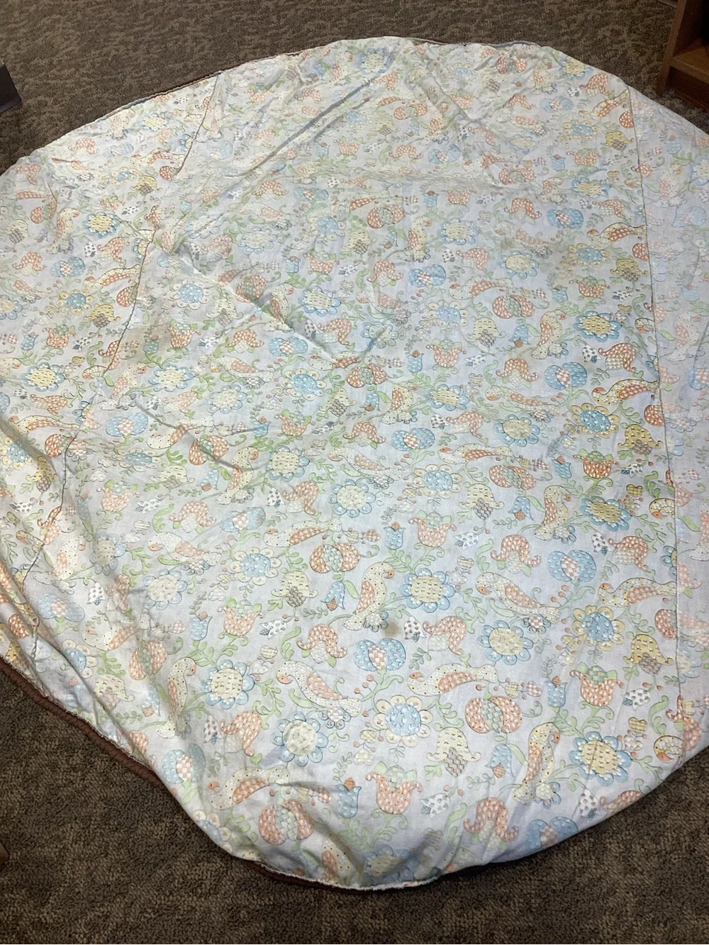 Vintage Floral Paisley Tablecloth Brown with Blue & Green Floral Print